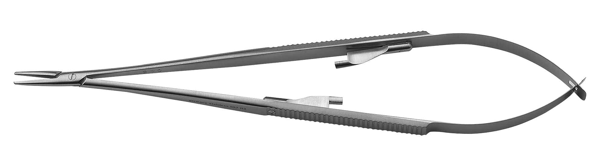 The Hu-Friedy Castroviejo Needle Holder, 18cm, features straight metallic forceps with a narrow tip and finger grips, displayed against a white background.