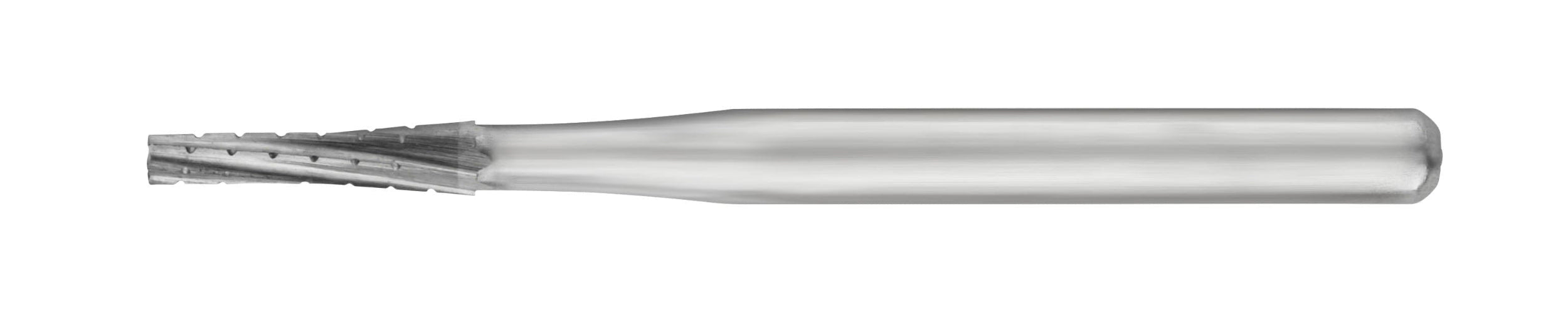The SS White HP Flat-End Cross-Cut Long Tapered Fissure Carbide Burs (702L, 703L) feature a cylindrical shank and pointed, fluted cutting head—sterile and ideal for oral surgery. Shown isolated on a white background.