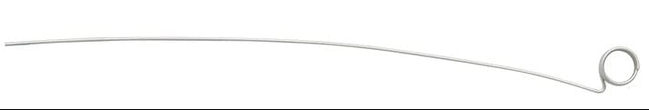 The Cleaning Stylets for Surgical Aspirators by Quality Aspirators are thin metal rods with straight shafts and a curved, circular loop at one end, designed for effective cleaning of stylets. The product is displayed on a plain white background.