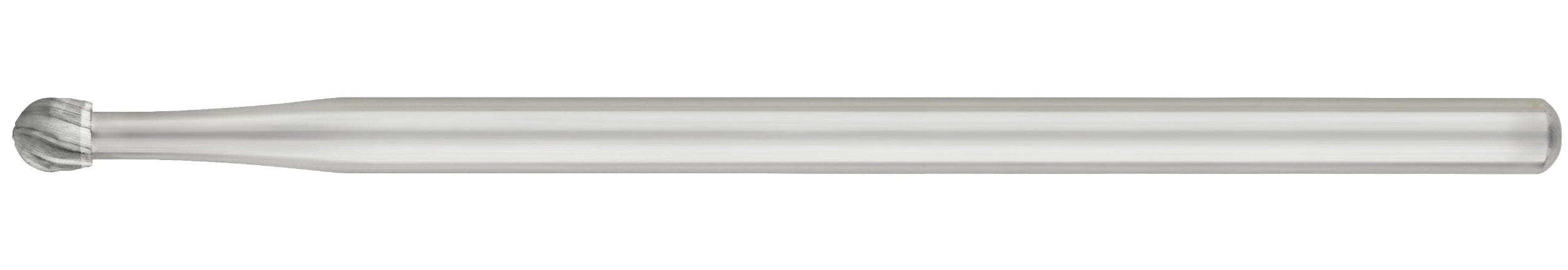 The SS White HP Round Surgical Carbide Burs (#6, #8, pkg/10) by SS White feature a silver cylindrical design with a rounded, textured cutting head and smooth elongated shank, shown side view on a white background. Sterile and ideal for oral surgery and bone removal.