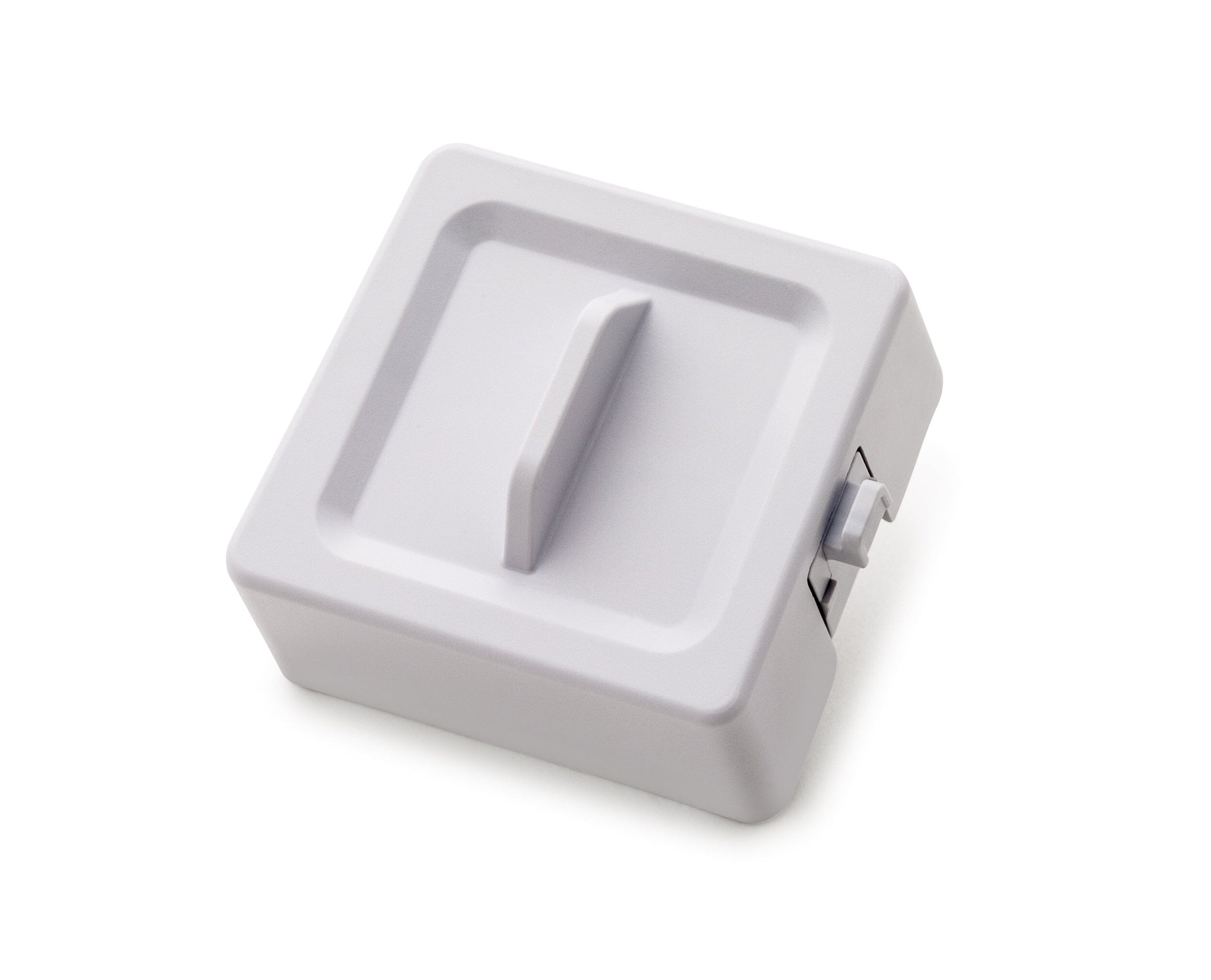 A rectangular white plastic W&H container with a lid, handle, and side latch, designed to securely store the Wireless CAN Dongle only (no foot control) for Implantmed Plus SI-1015, is shown against a white background.