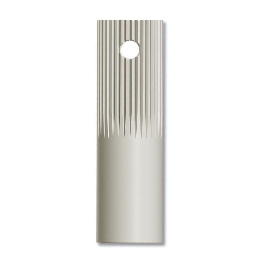 A light gray, rectangular Osstell SmartPeg Mount Hand Driver from the 5-Pack (100345) has vertical grooves on the upper half, a circular hole near the top center, and a smooth lower half. The metal object is shown against a white background.