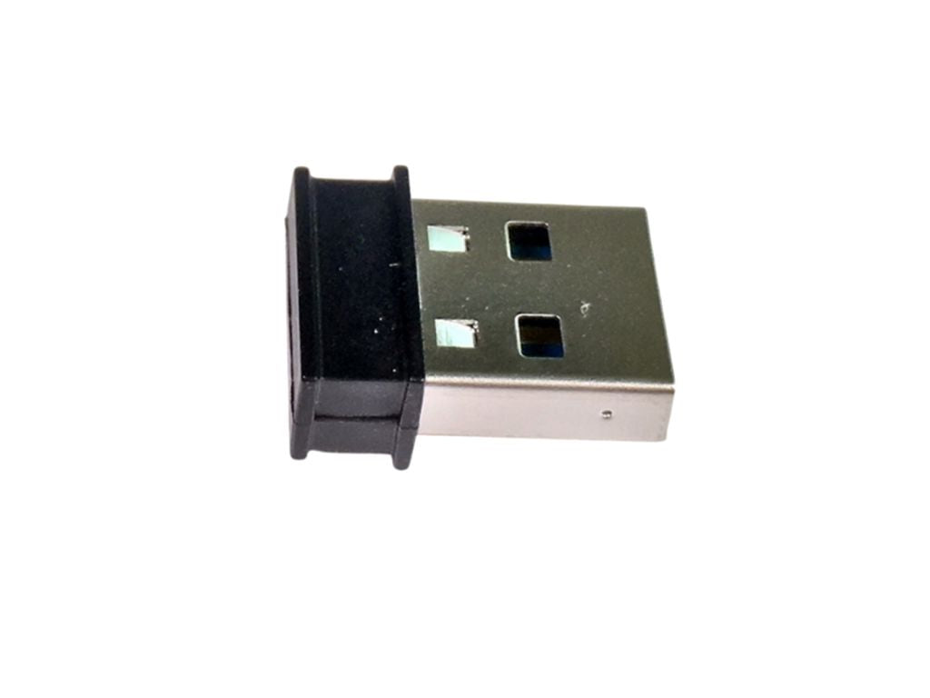 A close-up of the Osstell USB Bluetooth Adapter – Wireless Connectivity Key by Osstell, showing its black plastic end and metal connector, designed for wireless data transfer and isolated on a white background.