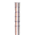 Two slim, cylindrical objects—one copper-toned, one silver—stand upright with dark bands, resembling Dentech Internally Cooled Trephine Burs (Stainless Steel, Reusable - CLEARANCE) used for bone harvesting or implant site prep.