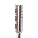 Close-up of Dentech Internally Cooled Trephine Burs—Stainless Steel, Reusable (CLEARANCE)—a cylindrical dental tool with side holes and measurement markings, designed for implant site preparation and bone harvesting.