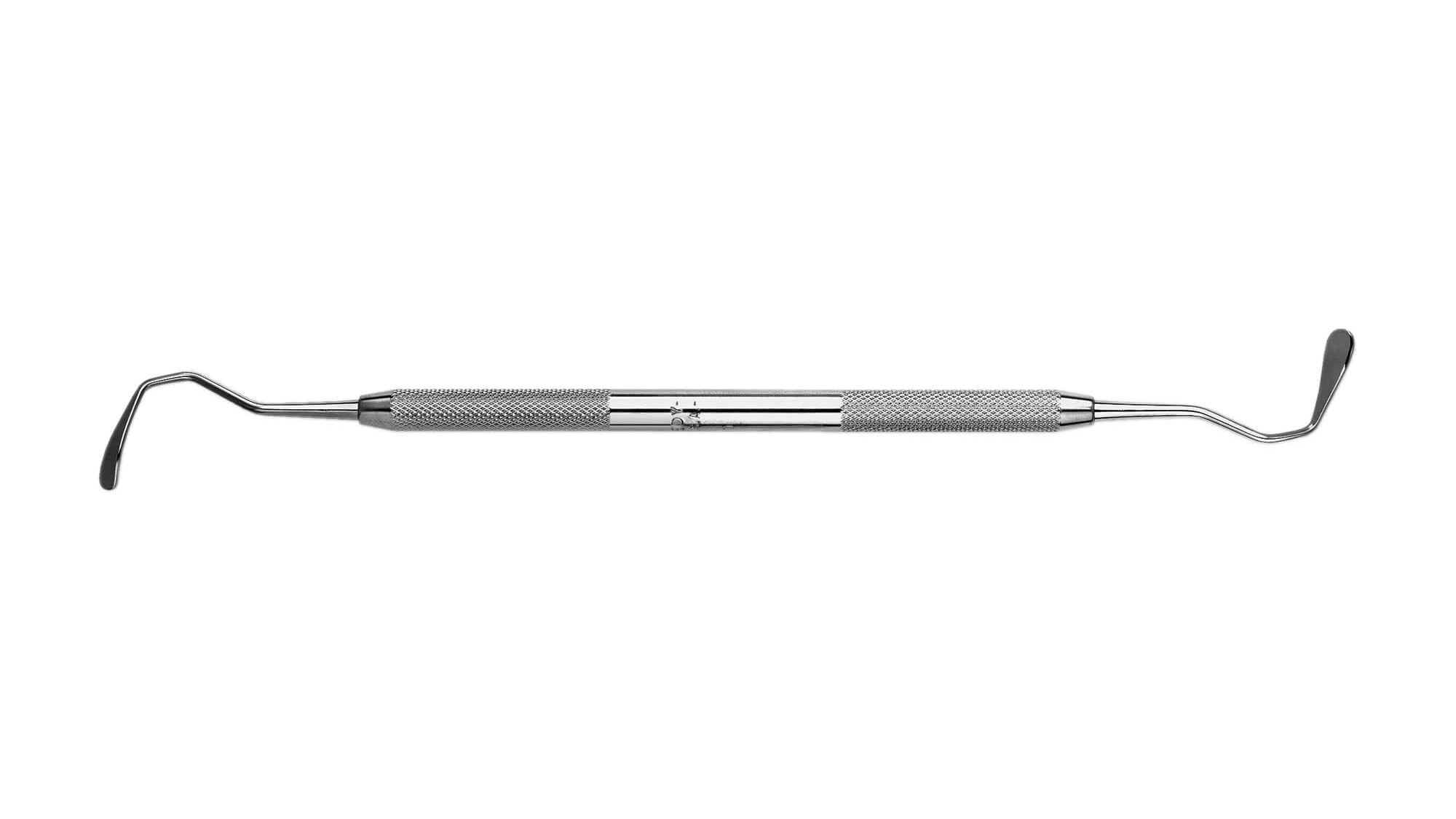 The Hu-Friedy SURGICAL IMPLANT Instrument is a stainless steel tool with a textured grip and flat, angled ends on both sides, designed for shaping or handling dental materials.