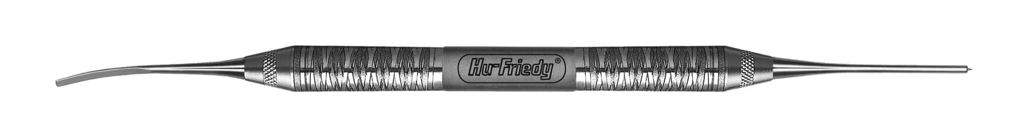 The Hu-Friedy Membrane Placement Instrument with a short, textured #6 handle and two pointed, angled ends is designed for dental procedures and shown on a white background.