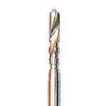 Close-up of a Dentech Twist Drill – Internal Cooling, used for implant osteotomy site preparation. The metal drill bit with spiral flutes is shown vertically against a plain white background. Brand: Dentech.