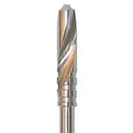 Close-up of a Dentech Twist Drill – Internal Cooling, a shiny implant osteotomy drill with spiral flutes by Dentech, designed for precise site preparation.