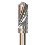 Close-up of a Dentech Twist Drill – Internal Cooling, a spiral-fluted implant osteotomy drill with a cylindrical shank and sharp tip, used for site preparation. Shown on a plain white background. Brand: Dentech.