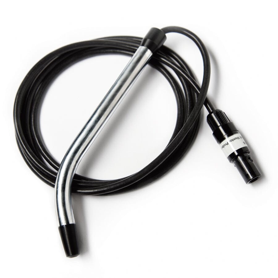 The Osstell ISQ Measuring Probe by Osstell, for ISQ Module & IDx, features a black cable with a metallic curved tip and audio connector—perfect for implant stability assessment—shown coiled neatly on a white background.