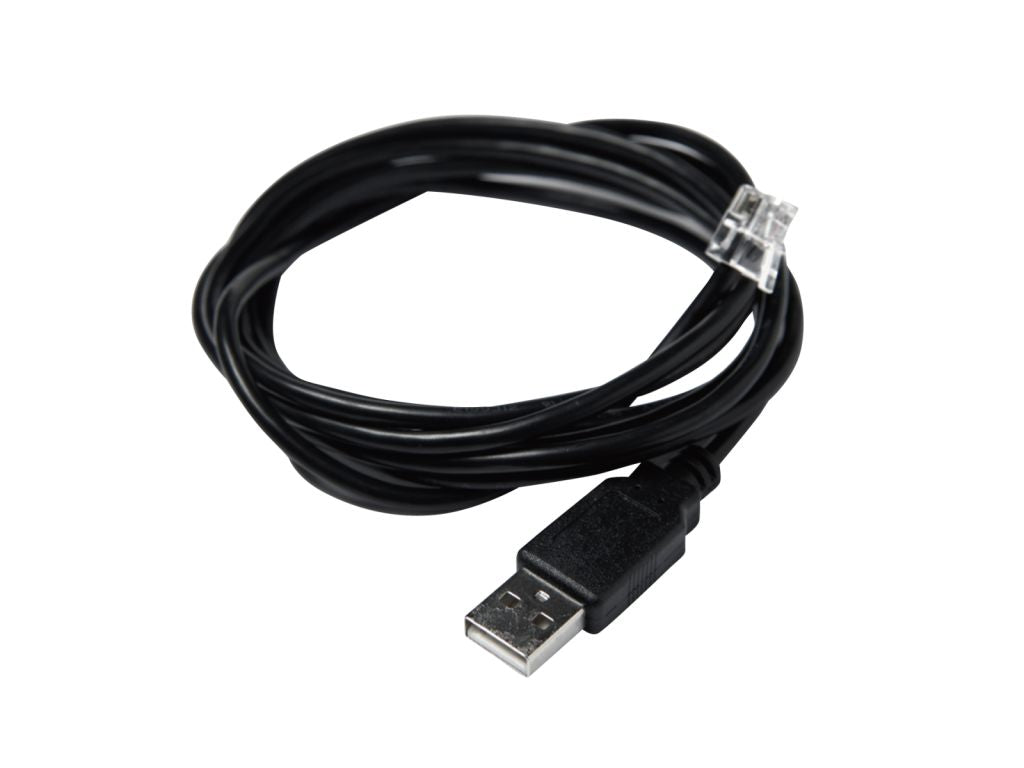 A black Osstell Beacon+ USB-C Charging Cable by Osstell, coiled and isolated on white, designed for use with an implant stability measurement device.