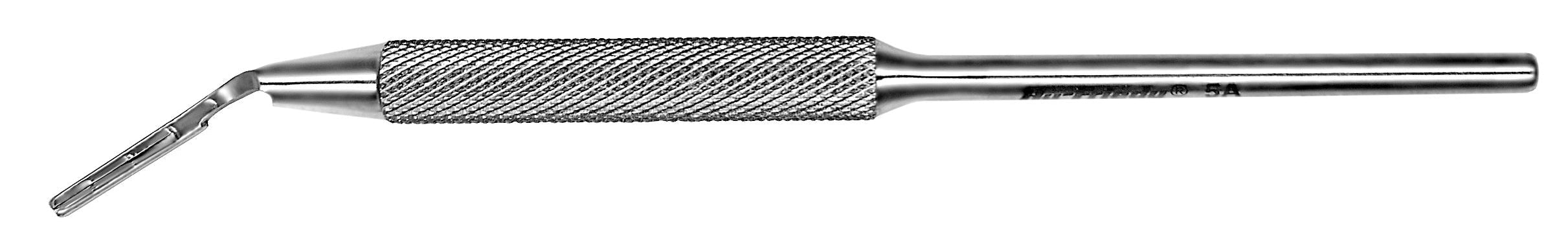 The Hu-Friedy #5A Angled Scalpel Handle, a round stainless steel dental surgery instrument is shown against a plain white background.