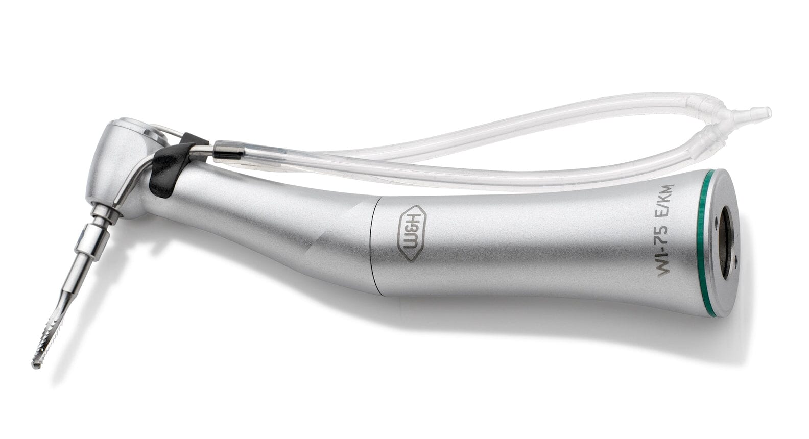 The W&H Implantmed Classic Implant Motor Set includes a silver WS-75 E/KM handpiece with a bur and two transparent tubes, labeled W&H, designed for implant procedures.