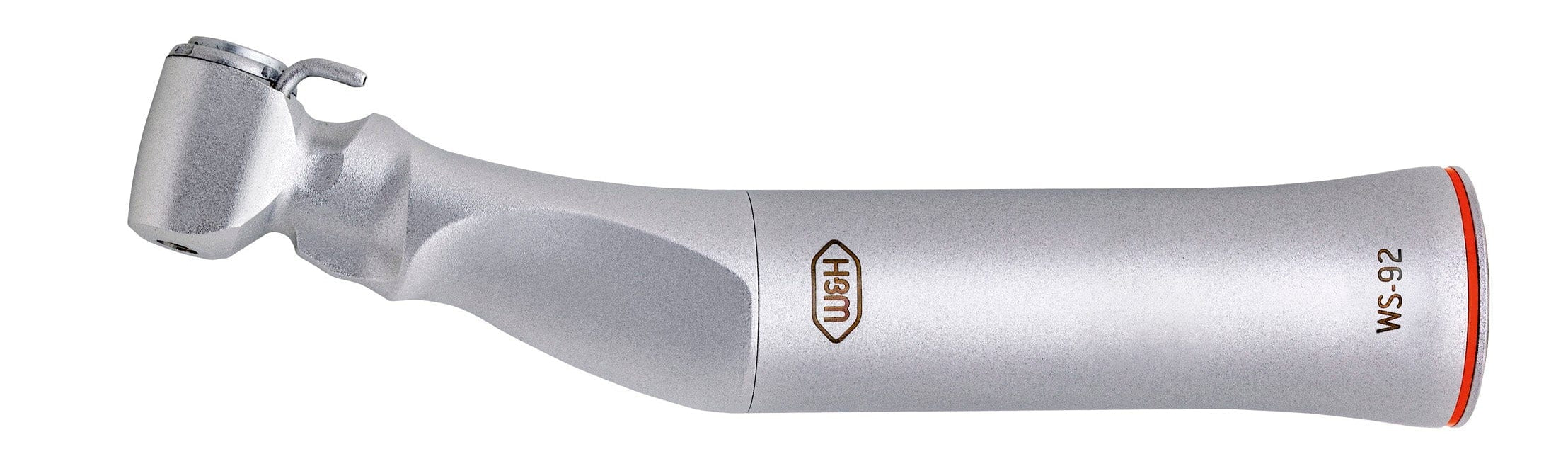 The W&H WS-92 Surgical Contra-Angle Handpiece (1:2.7 Increasing Speed), featuring a curved metallic design and W&H branding, is shown on a white background.