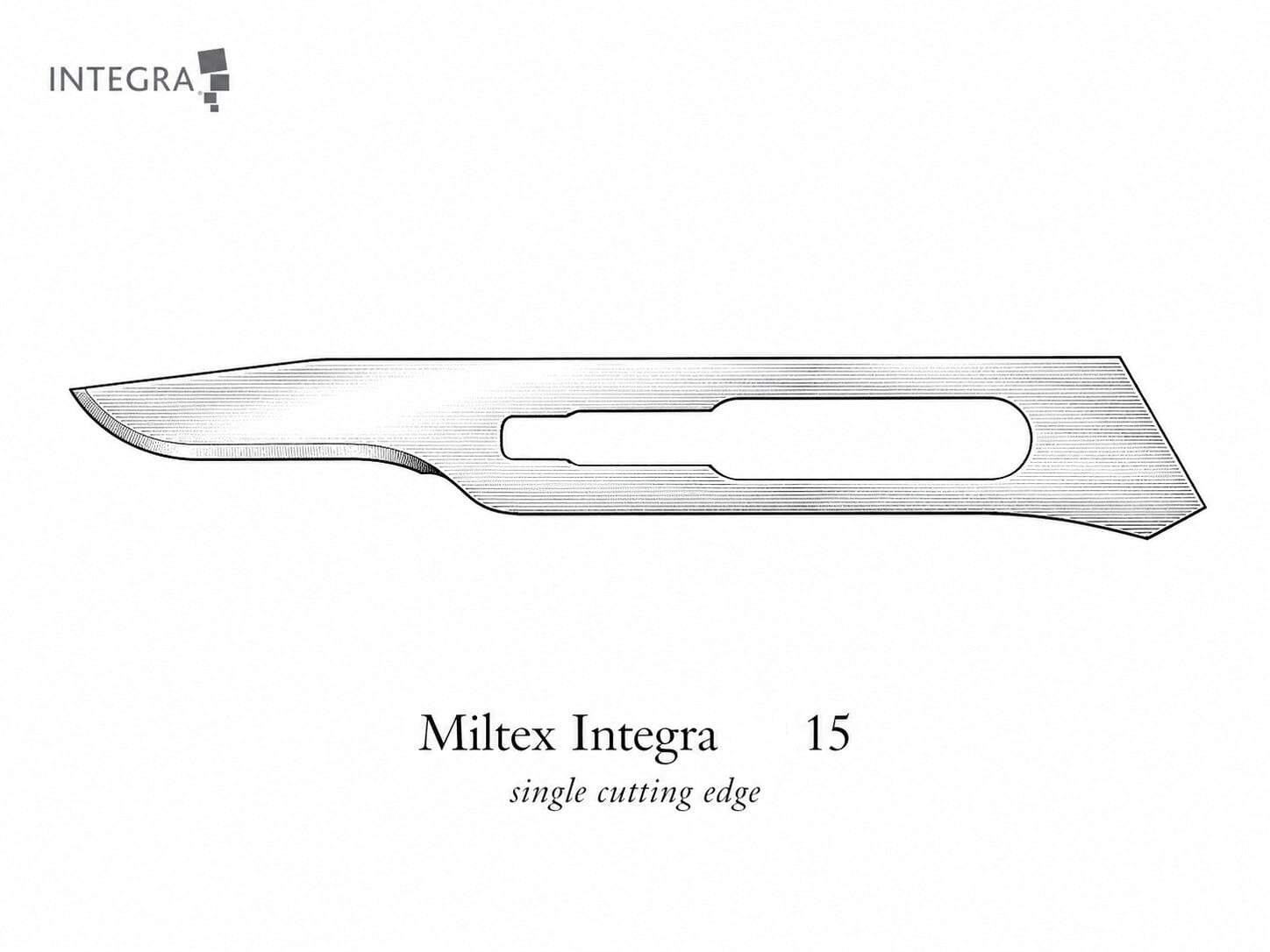 Miltex Integra scalpel blade #15 on a white background
