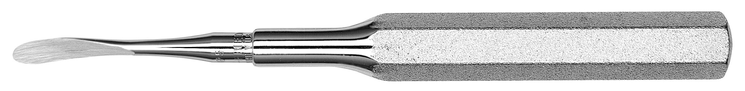 A close-up shows the Hu-Friedy #5 Molt SE Periosteal Elevator, a metallic oral surgery instrument with a contoured handle and a small, curved tip, used for mucoperiosteal elevation.