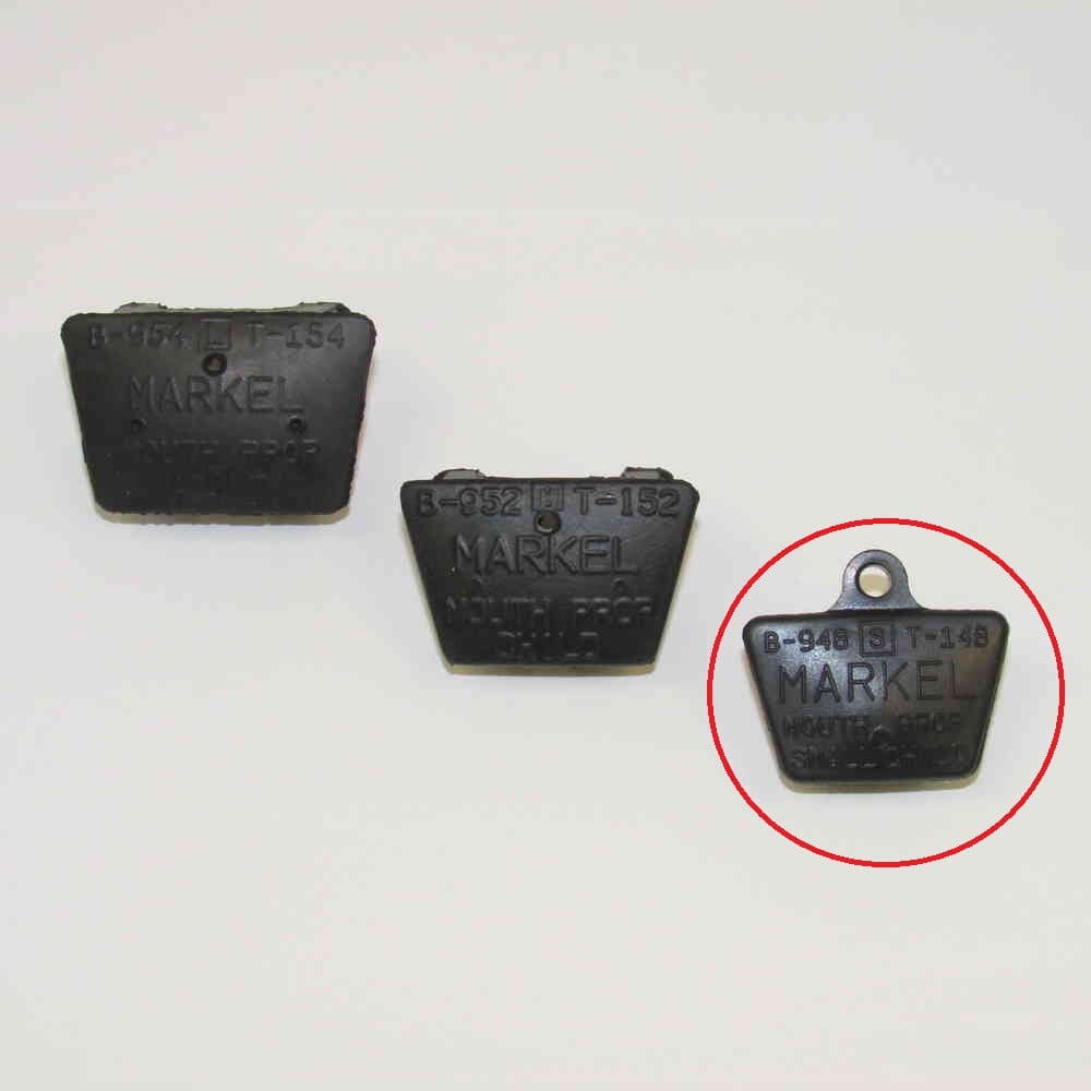 Three black Markel Mouth Prop, Small Child products are shown on a white background; the one on the right with a hanging hole is circled in red—similar in size to a small mouth prop and completely latex free.