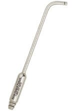 The Xemax Surgical Aspirator, 4.0mm Right Angle with Tissue Relief Slot HVE, features a curved thin tube and a wider cylindrical handle for dental suction procedures.