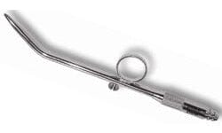 The Xemax Surgical Aspirator No-Clog with a 1.5mm opening features a long, slightly curved metal shaft, round finger ring, and textured grip for efficient procedures.