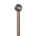 The Pfingst Vanadium Steel Crosscut Bur Round Shape 6.0mm HP Rippled features a spherical, rippled head and straight shaft for cutting or shaping hard materials like tooth enamel.