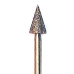 A close-up of the Pfingst Diamond Osteotomy Taper Bur, 6mm width, HP standard grit—featuring a textured, abrasive surface on a cylindrical shaft—ideal for precise engraving, grinding, or carving tasks.