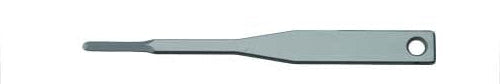 The Surgistar Micro Miniature Scalpel Blades – Malleable by Surgistar feature a flat, metallic design with a narrow, rounded tip and handle hole—perfect for endodontic microsurgery thanks to their slim surgical blades.