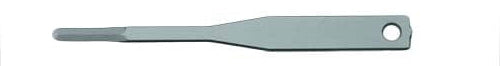 The Surgistar Micro Miniature Scalpel Blades – Malleable feature a flat metal blade with a hexagonal shaft and a wide, tapered handle with a hole near the tip, ideal for periodontal microsurgery due to their narrow malleable profile.