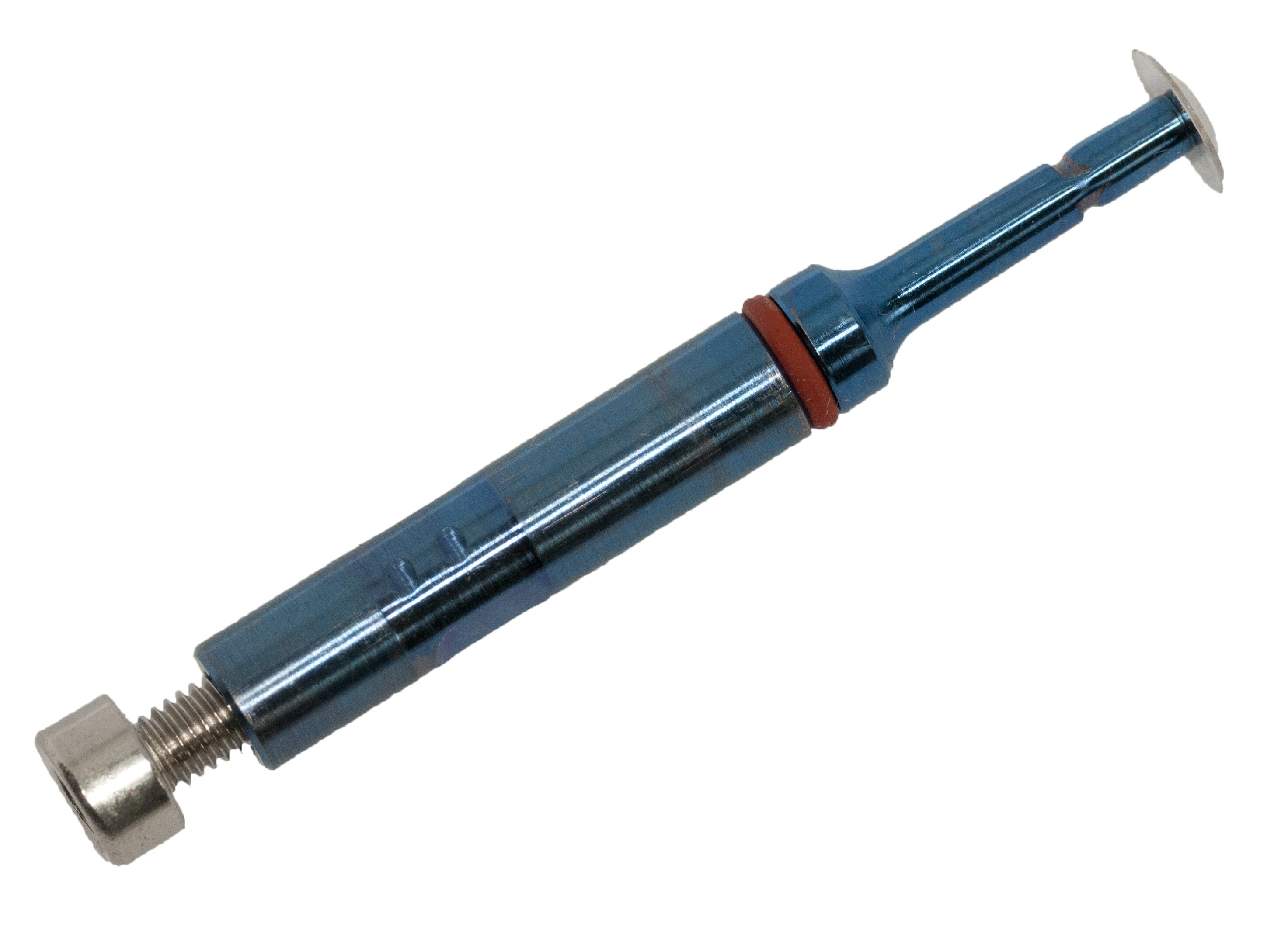 A metallic blue dental tool with a red ring and white tip, designed for B1 Angled B1 Replacement Blade for Bone Collector (Blade Only, No Tank) by B1, shown isolated on a white background.