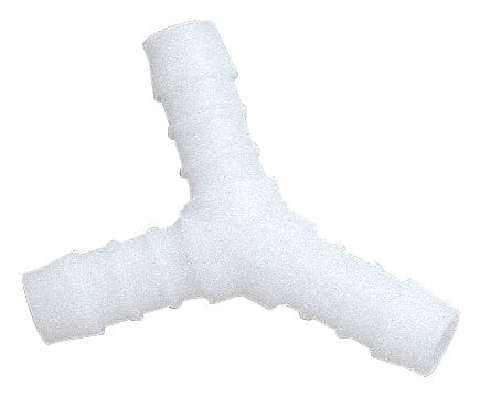 The Quality Aspirators 1/2 WYE Connector is a white plastic Y connector with three ribbed ends for flexible tubing, ideal as a high-volume evacuation connector in the dental operatory.