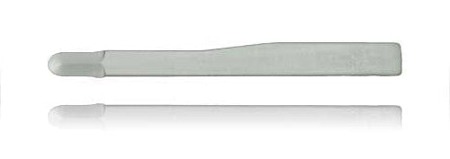 The Surgistar Miniature Scalpel Blades - Non Malleable by Surgistar are shown on a white surface with a subtle reflection, featuring a smooth, rounded end for precise surgical access in microsurgical procedures.