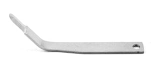 The Surgistar Miniature Scalpel Blades - Non Malleable by Surgistar feature a metal flat lever with a bent end and a small hole at the other end, designed for microsurgical use, shown against a white background.