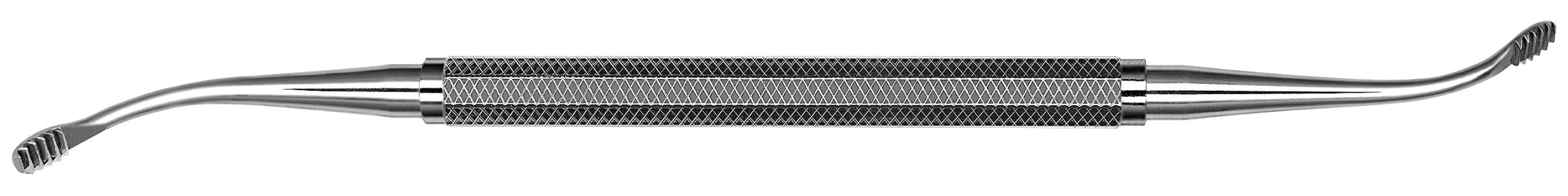 The Hu-Friedy Wahl Bone Files by Hu-Friedy are double-ended dental tools made of surgical-grade stainless steel with a textured handle and curved, serrated tips for scraping or sculpting.