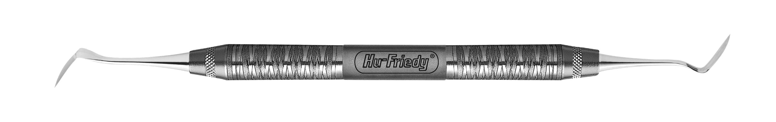 The Hu-Friedy Crane-Kaplan Knives are double-ended stainless steel dental tools with curved tips, a textured center grip, and Hu-Friedy engraving, ideal for soft-tissue incisions.