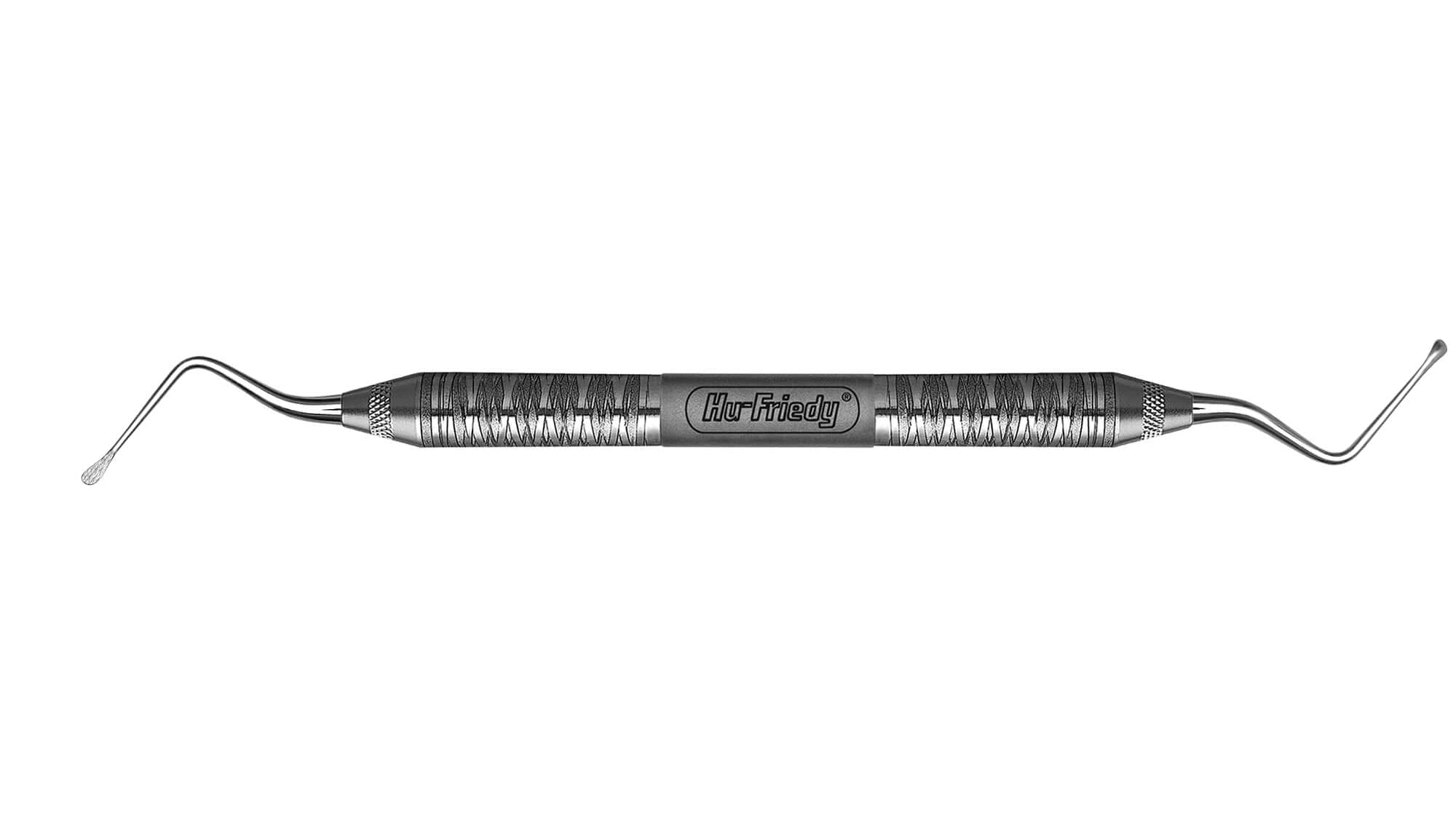 The Hu-Friedy Lucas Surgical Curettes (CL84–CL88) are double-ended stainless steel instruments with textured grips and differently angled tips; each handle is engraved with the Hu-Friedy name, ideal for periodontal procedures.