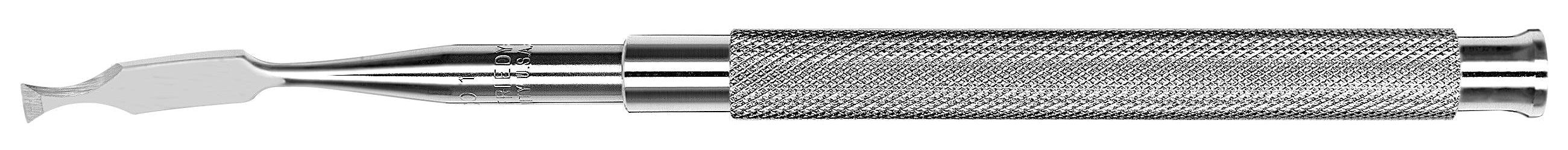 Close-up of a Hu-Friedy Ochsenbein Single Ended (SE) Chisel, a periodontal surgery instrument with a textured handle and flat, angled tip, displayed horizontally on a white background.