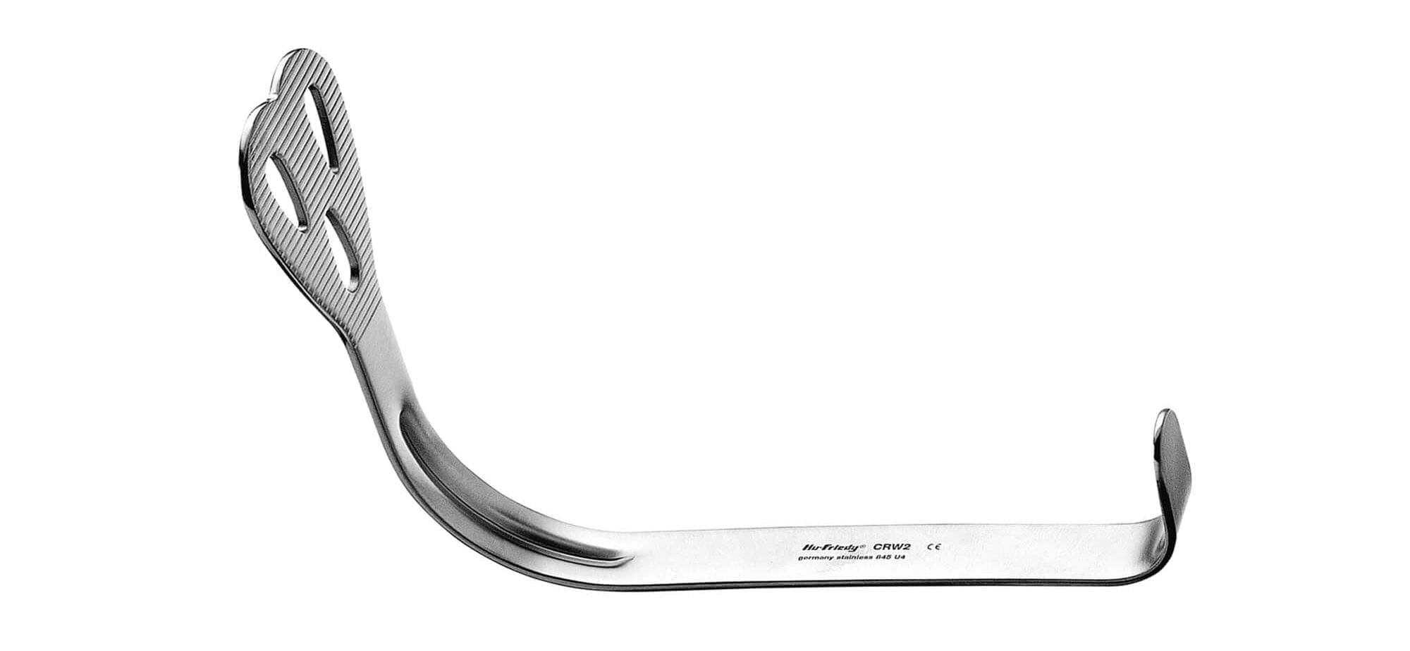 The Hu-Friedy Weider Cheek & Tongue Sweetheart Retractors are surgical-grade stainless steel tools with a flat handle and two curved, textured ends for reliable tissue retraction in oral surgery.