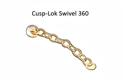 The Xemax Cusp-Lok Swivel 360 is a 14K gold, oval-link orthodontic traction chain with a round flat base. Its 360° swivel design is ideal for impacted canine cases.