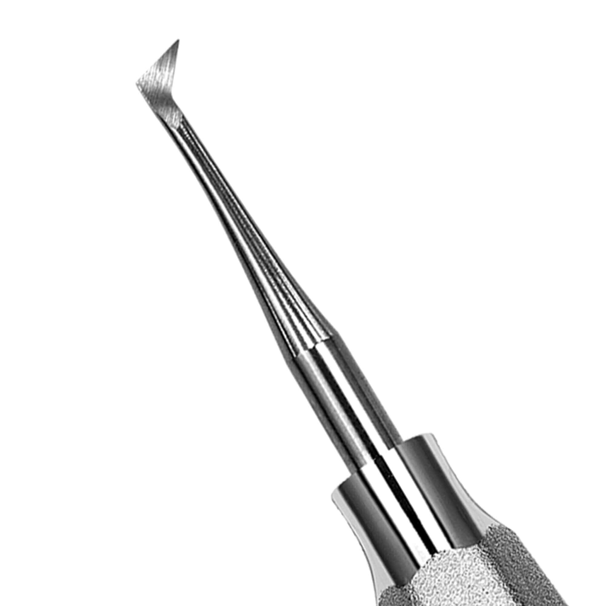 Close-up of the Hu-Friedy Mini Cryer Elevators, metal instruments with pointed, angled tips by Hu-Friedy, designed for surgical tooth extractions and root fragment removal, shown against a white background.