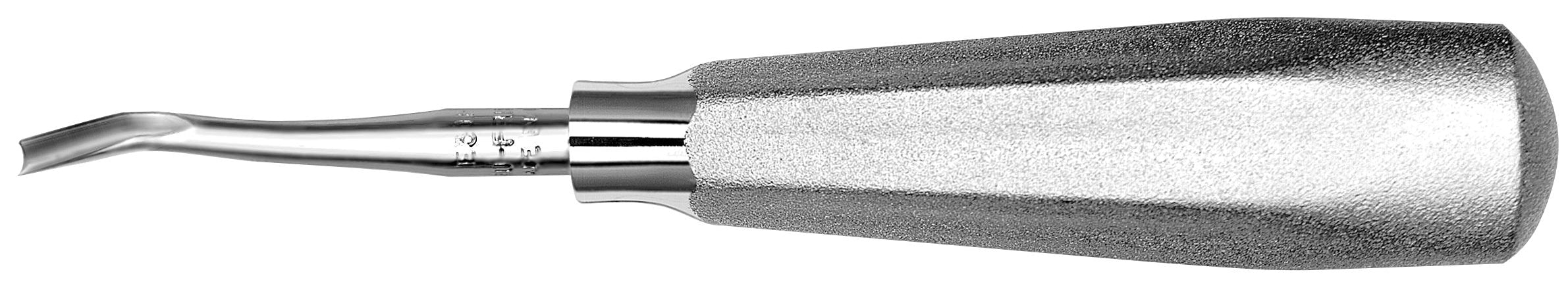 A close-up of a Hu-Friedy Friedman (Craig) Elevator, featuring a metallic, textured cylindrical handle and a narrow, slightly curved tip, designed for controlled luxation during cuspid extraction.