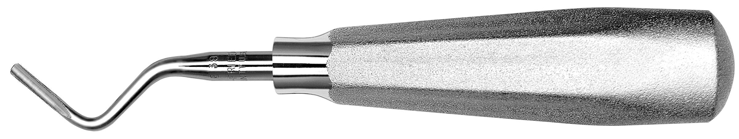 The Hu-Friedy 38 & 39 Serrated Elevators feature a stainless steel, ergonomic handle and curved, serrated blade for effective tooth extraction and efficient easing of the periodontal ligament.