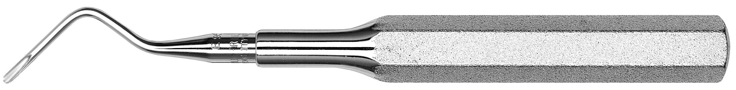 The Hu-Friedy E94/E95 Root Tip Picks by Hu-Friedy are metallic dental tools with textured handles and angled, pointed tips, designed for precise procedures like scraping, shaping, or retrieving fractured root tips.