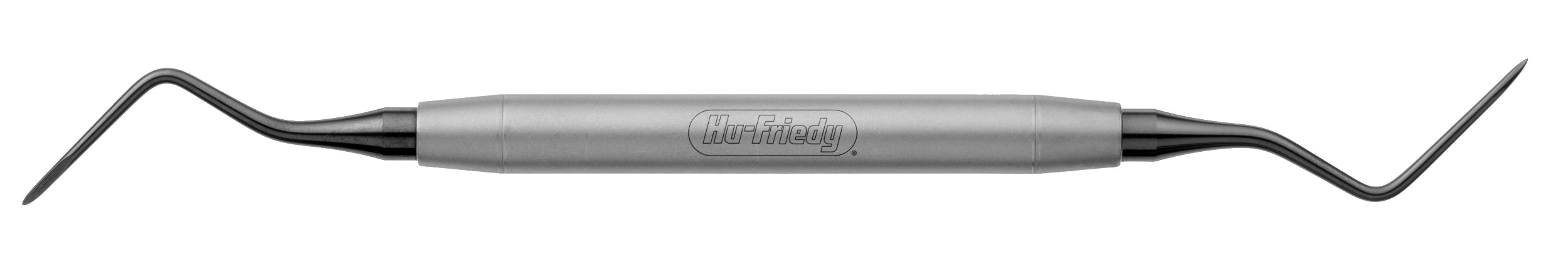 The Hu-Friedy Heidbrink 13/14 Double-Ended Root Tip Picks by Hu-Friedy are metal dental tools with cylindrical handles and sharp, angled ends, designed for cleaning teeth and removing fractured root tips.