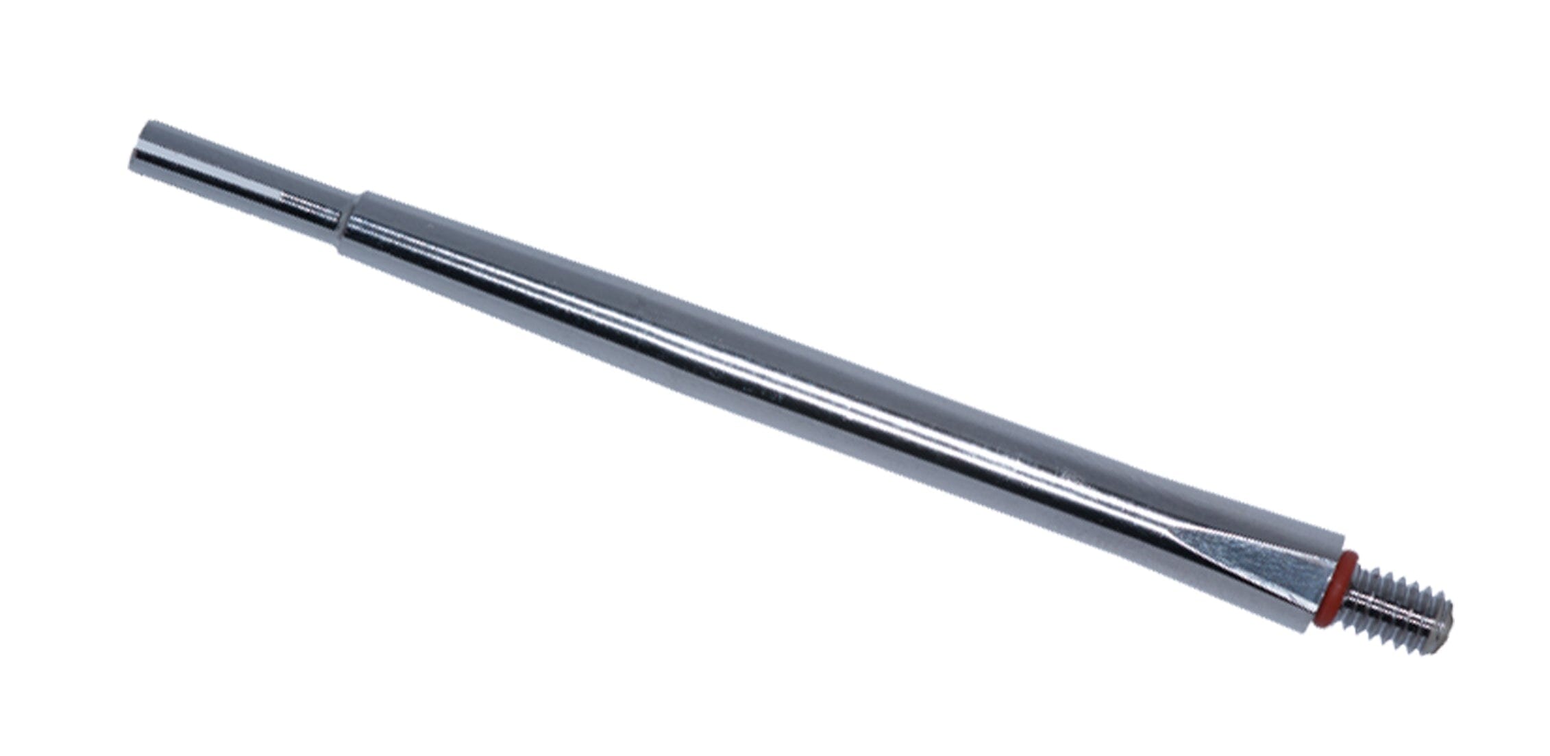 The McBio SuperTack Applicator Tips – Stainless Steel feature a shiny, metallic, cylindrical shaft with a threaded end and slight taper, resembling those used in GBR workflows, shown isolated on a white background.