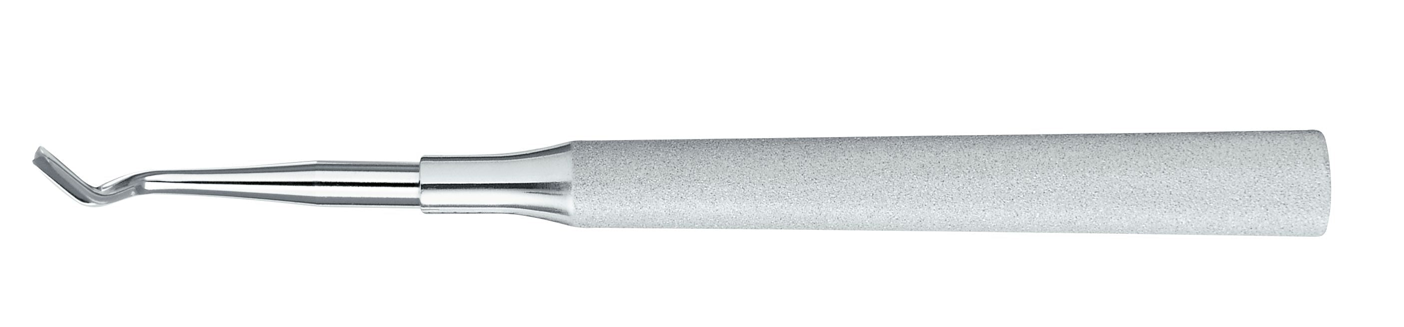The Hu-Friedy Hoexter Mesial Distal Luxating Elevators by Hu-Friedy feature a metallic tip and textured handle, ideal for atraumatic tooth extraction, loosening teeth, root removal, and ridge preservation in dental procedures.