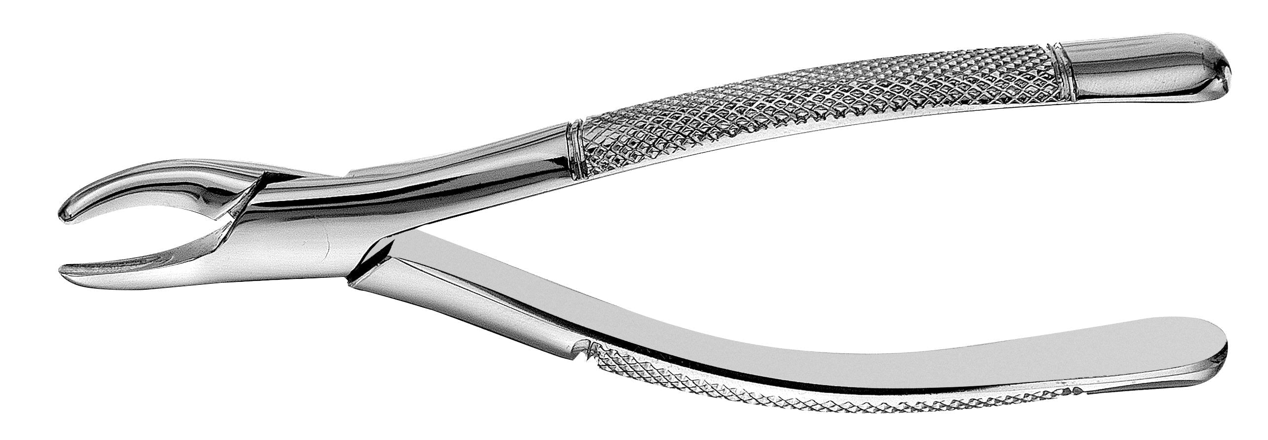 The Hu-Friedy Presidential Pediatric Extraction Forceps are stainless steel forceps with a textured handle and curved beak, designed for primary tooth extraction in pediatric patients.