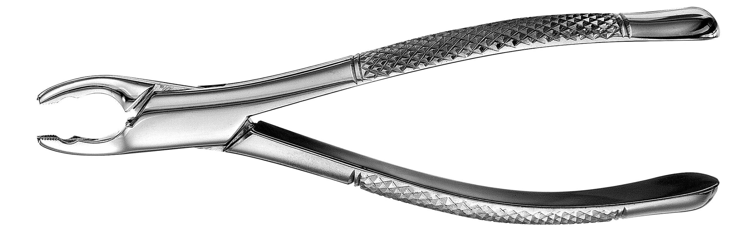 The Hu-Friedy Standard Pediatric Extraction Forceps feature textured, non-slip handles and a curved beak for primary tooth extractions, shown here against a white background.