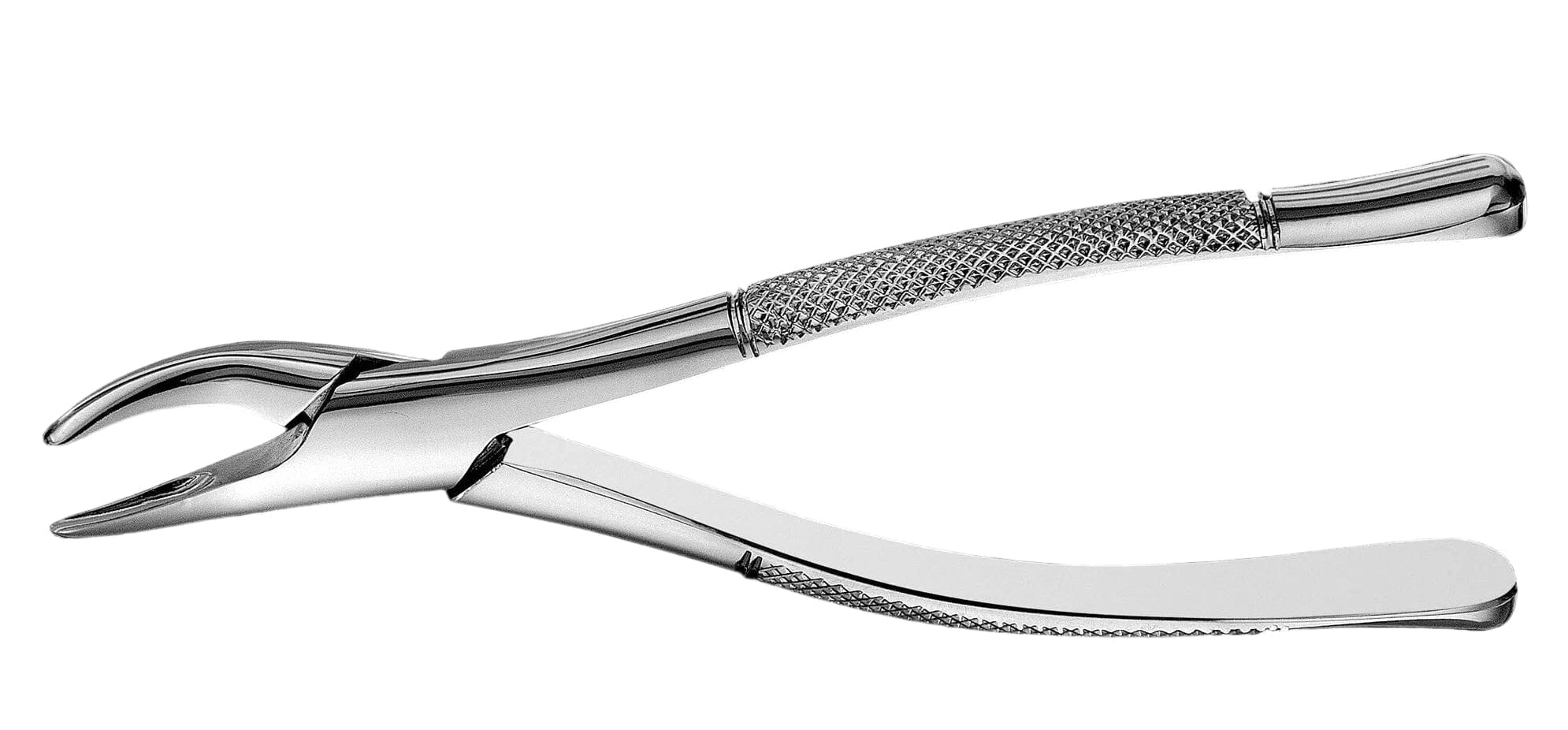 The Hu-Friedy Presidential Roots Forceps by Hu-Friedy are surgical-grade stainless steel dental extraction forceps with a textured handle for secure grip, designed for tooth extraction and shown against a white background.
