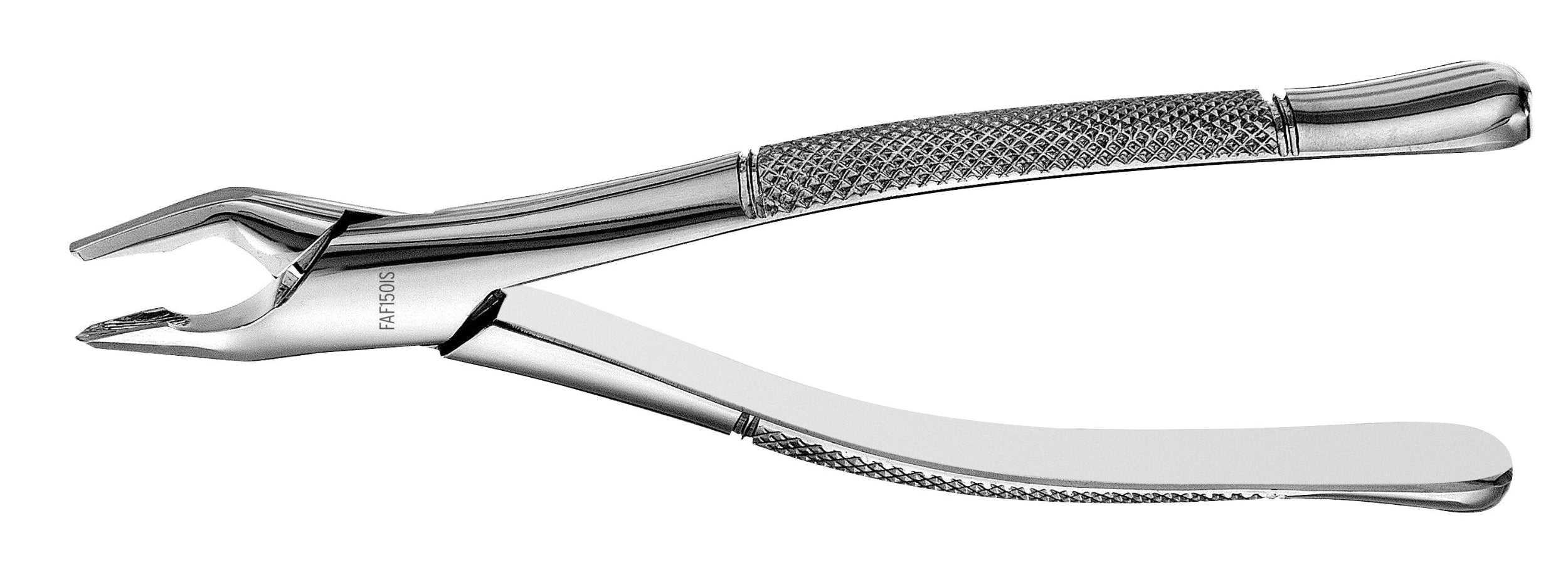 The Hu-Friedy Premium Atlas Extraction Forceps - Apical Beaks is a stainless steel instrument with textured handles for grip, designed for atraumatic tooth and periodontal ligament extraction, shown on a white background.