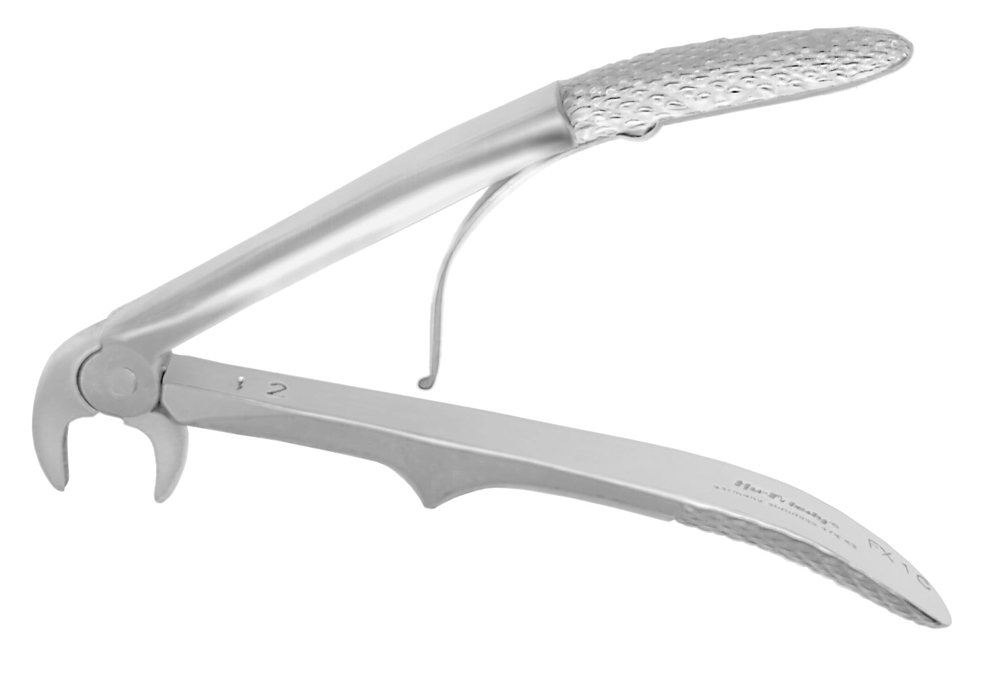 The Hu-Friedy Kinder European Pediatric Extraction Forceps feature textured stainless steel handles and a spring mechanism, offering precise grip for primary tooth extraction.